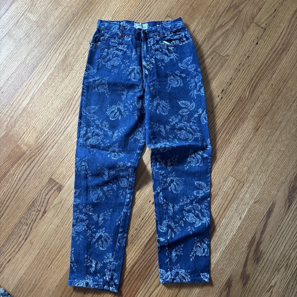 Vintage Palmettos Jeans Womens Blue Floral Denim High Rise Tapered Mom 90s Sz 7